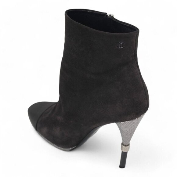 Chanel Suede Interlocking CC Logo High Heel Ankle Booties - Picture 5 of 11